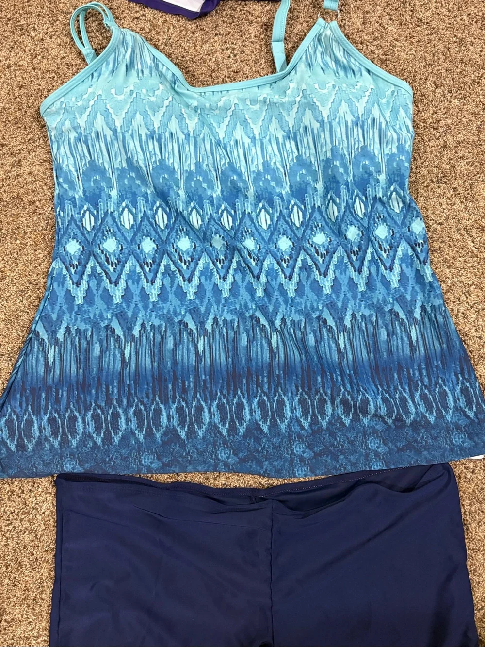 Women’s Blue Ombre Tankini Set with Navy Swim Shorts 1xl